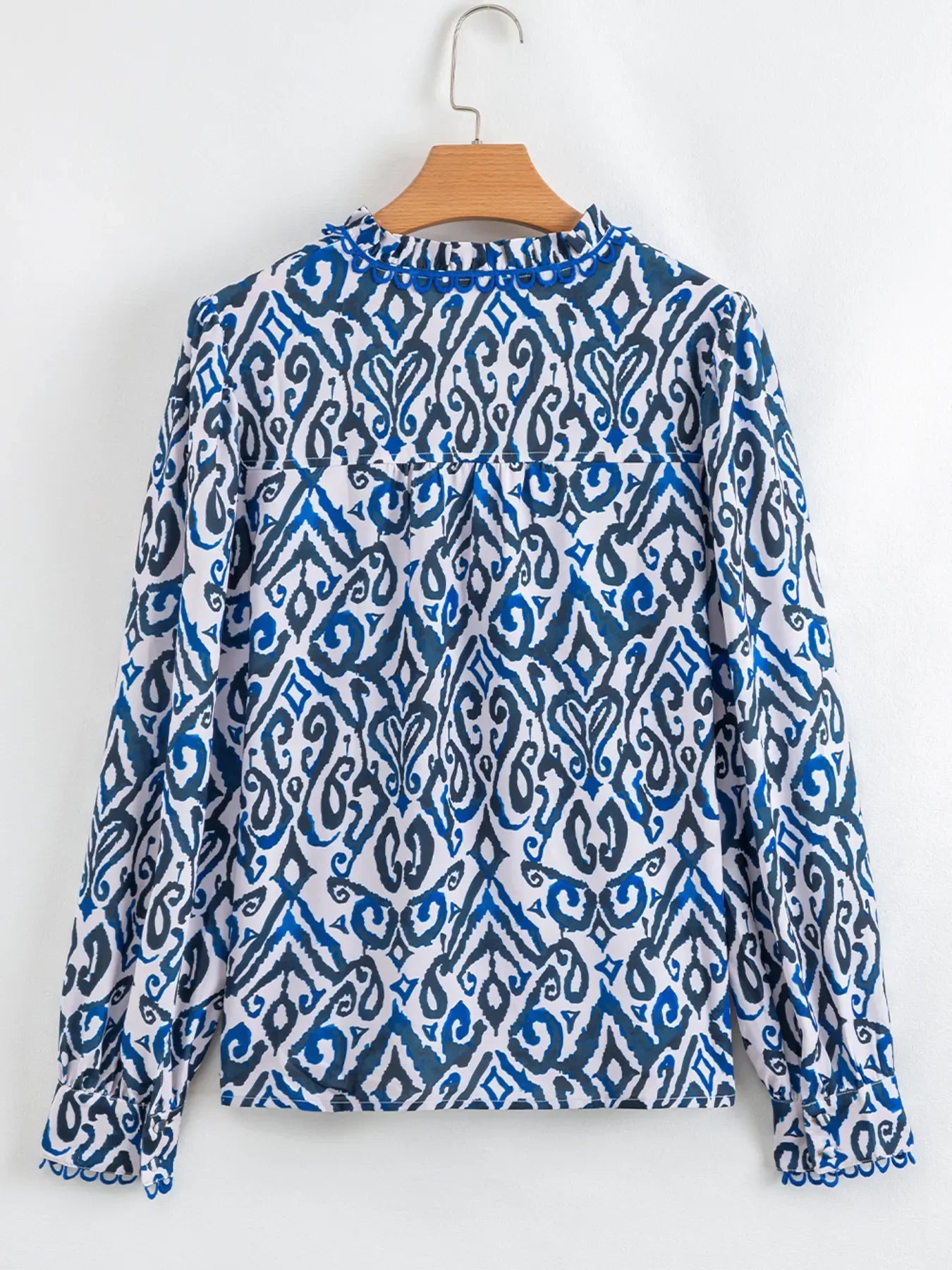 Paisley Print Long Sleeve Cotton Blouse With Frill Trim - Southern Shores Clothing