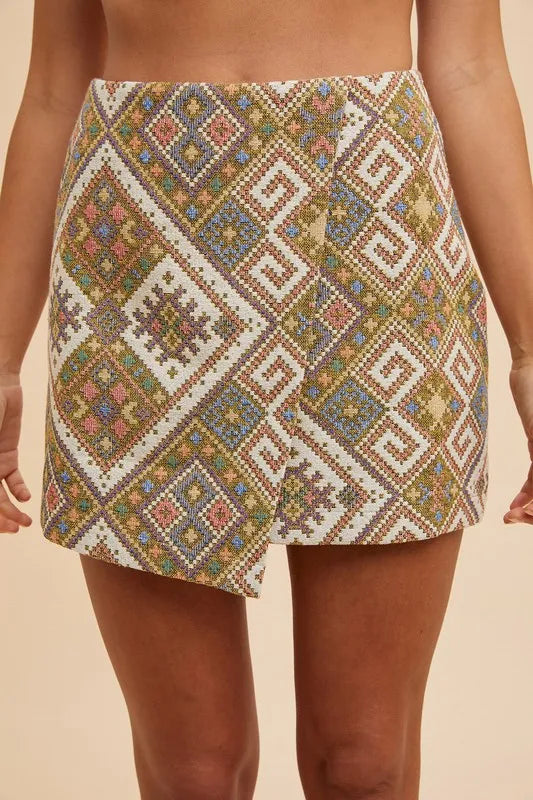 Coastal Annie Wear Ethnic Woven Jacquard Wrap Mini Skirt