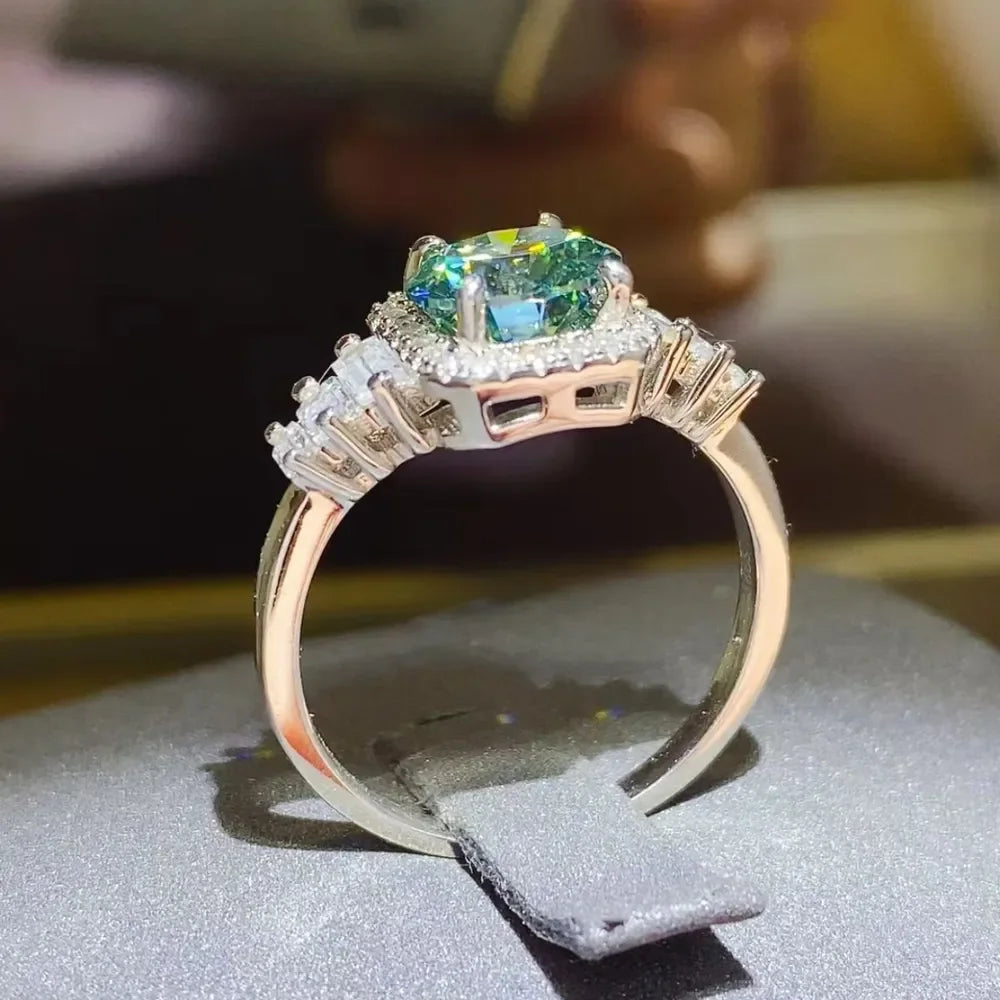 3 Carat Moissanite Sterling Silver Ring With Halo - Southern Shores Clothing
