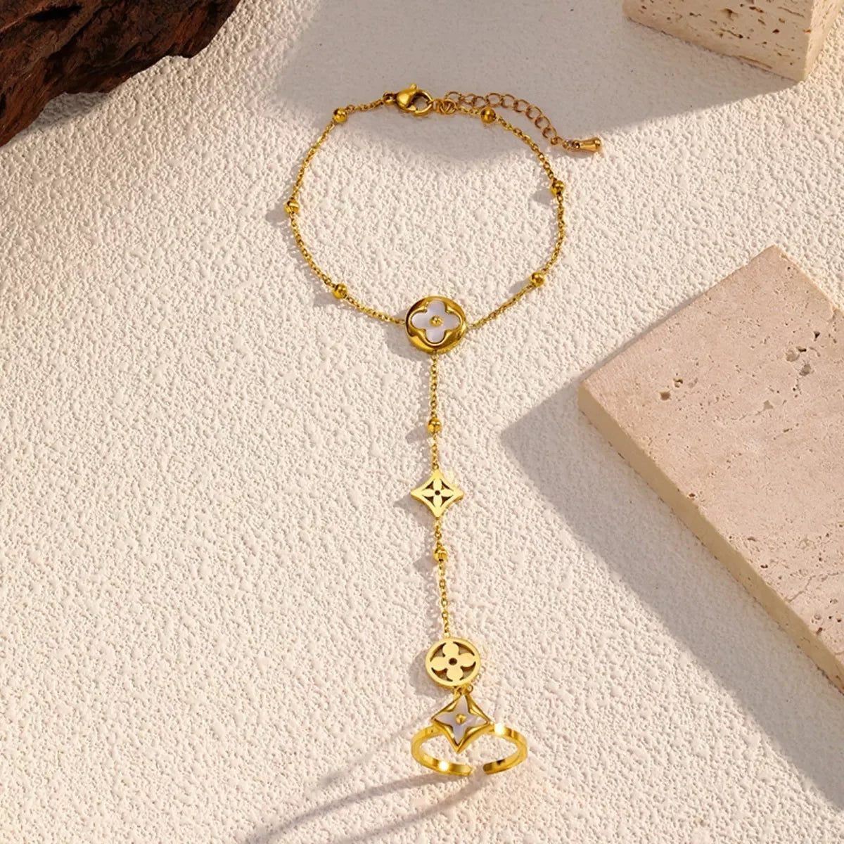 Gold-Plated Clover Charm Hand Chain Bracelet - Southern Shores Clothing