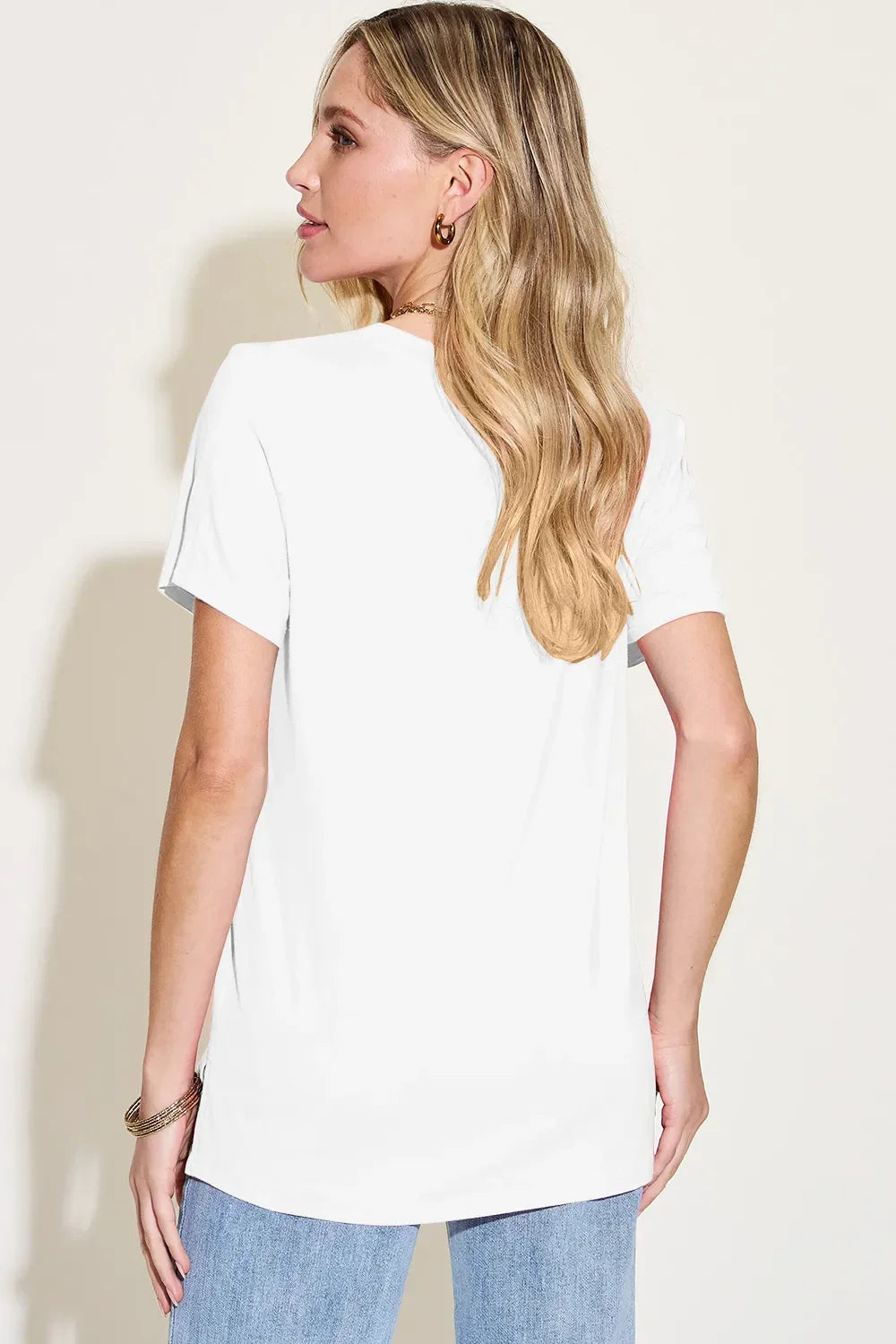Basic Bae Bamboo Full Size V-Neck High-Low T-Shirt - Southern Shores Clothing