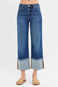 Plus Size Mid Rise Crop Wide Cuff Jeans Relaxed Fit - Southern Shores Clothing