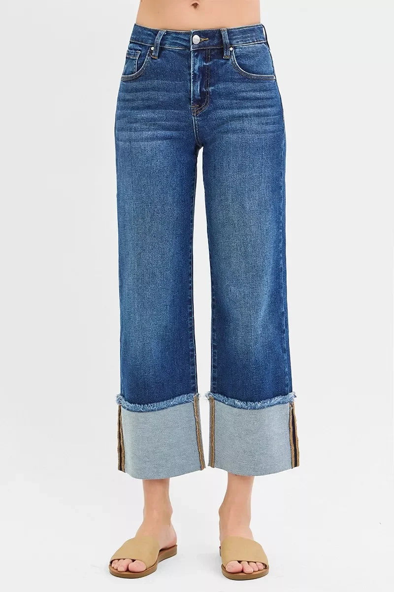 Plus Size Mid Rise Crop Wide Cuff Jeans Relaxed Fit - Southern Shores Clothing