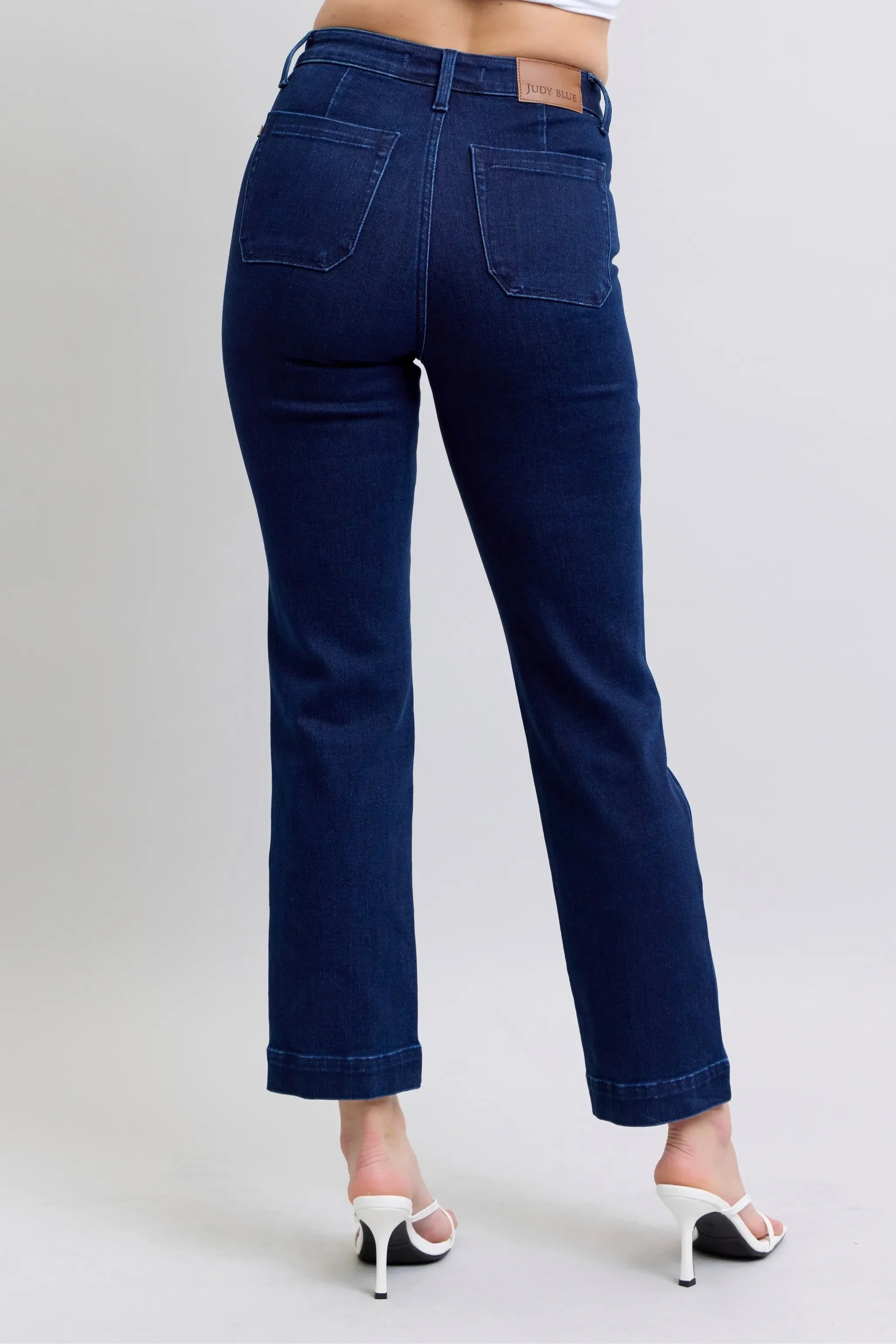 High-Waisted Knee Patch Straight Denim Jeans - Southern Shores Clothing