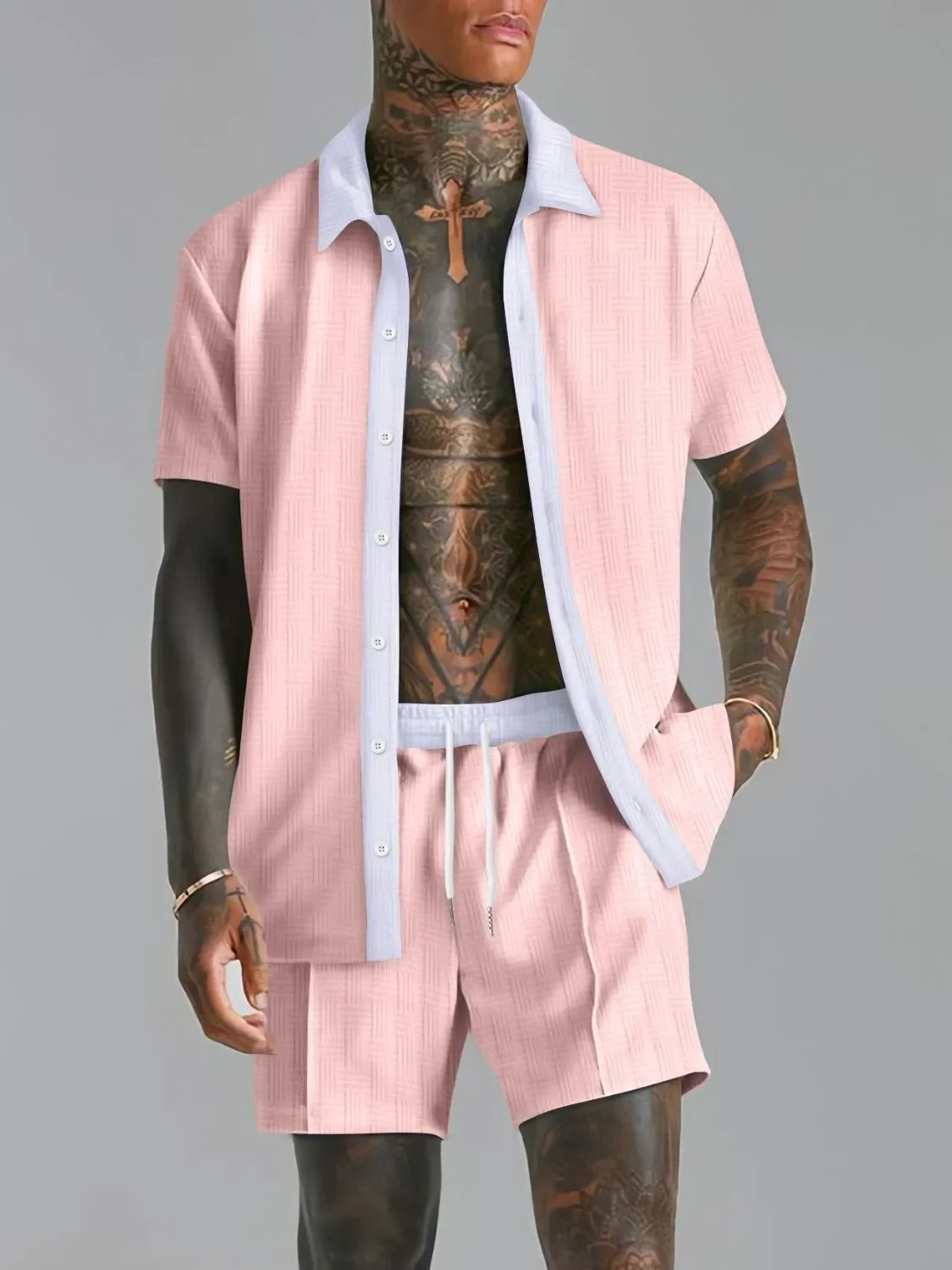 Men's Full Size Collared Neck Short Sleeve Top and Shorts Set Plus Size - Southern Shores Clothing