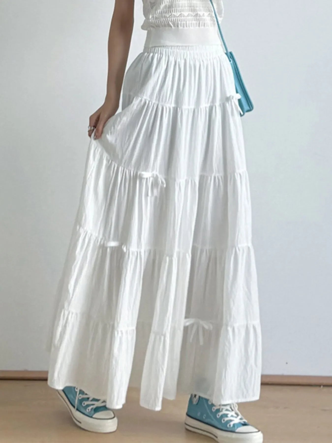 Tiered Elastic Waist Maxi Skirt Polyester - Southern Shores Clothing
