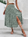 Smocked Printed Slit Skirt With Adjustable Waist - Southern Shores Clothing