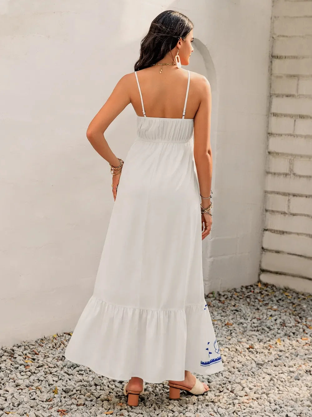 Printed Square Neck Maxi Cami Dress With Embroidered Border - Southern Shores Clothing