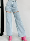 High Waist Cutout Wide Leg Denim Jeans Nautical Style - Southern Shores Clothing