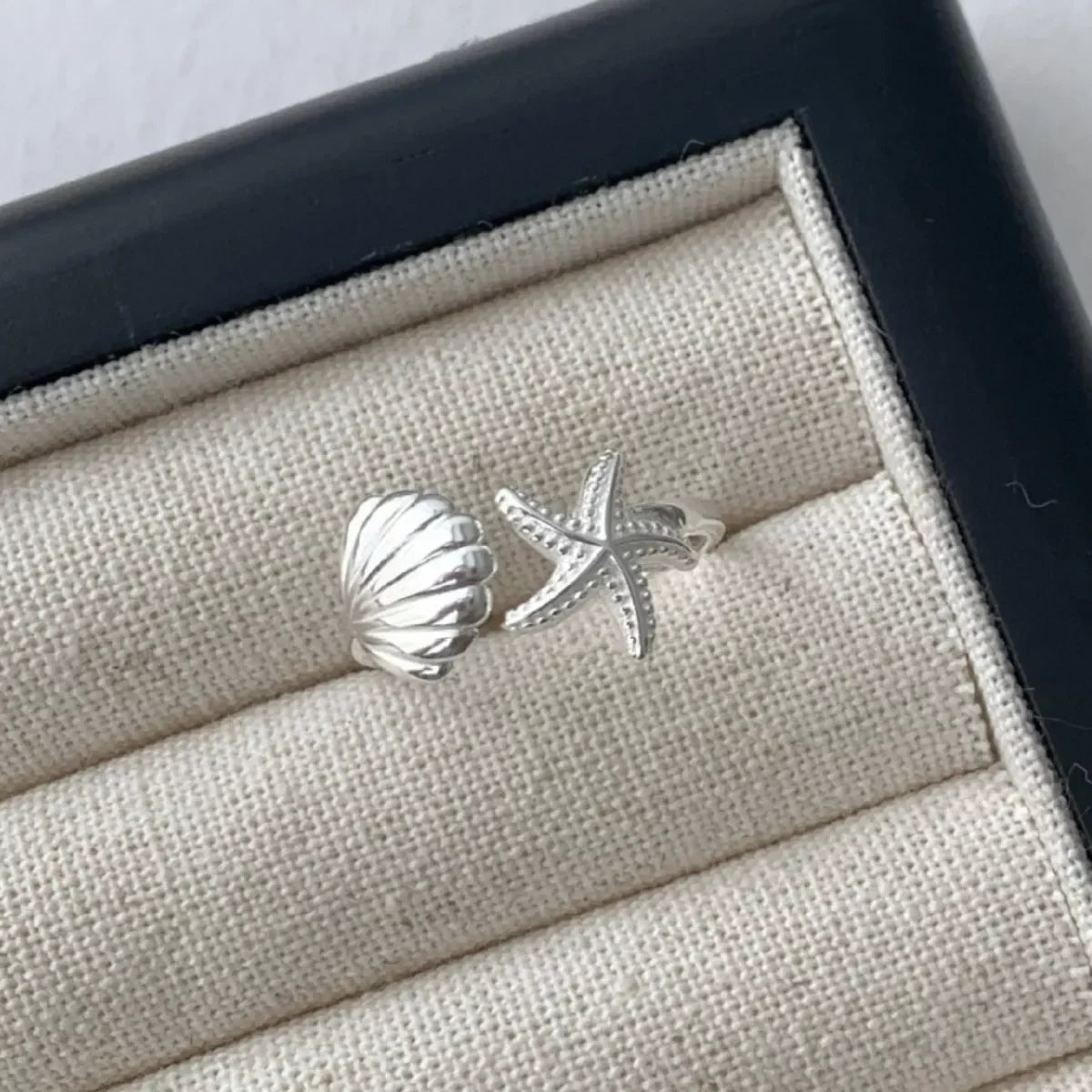 Sterling Silver Starfish And Seashell Open Ring - Southern Shores Clothing