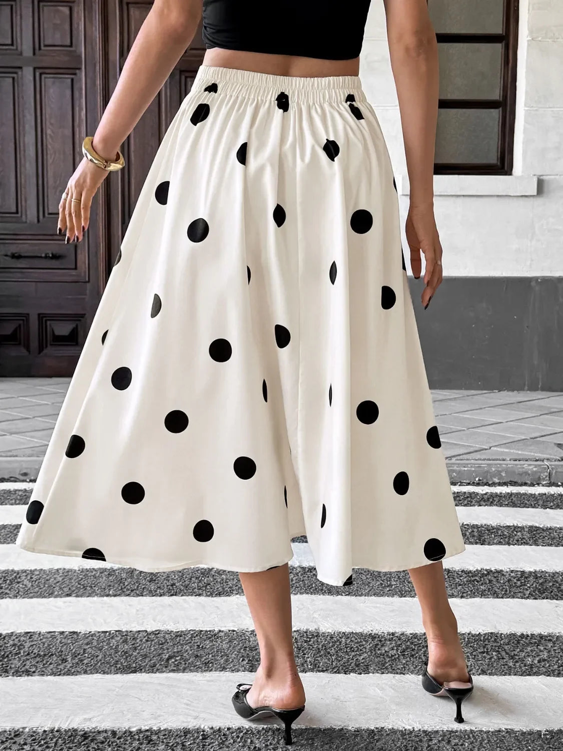 Polka Dot Flowing Skirt With Lightweight Draping - Southern Shores Clothing