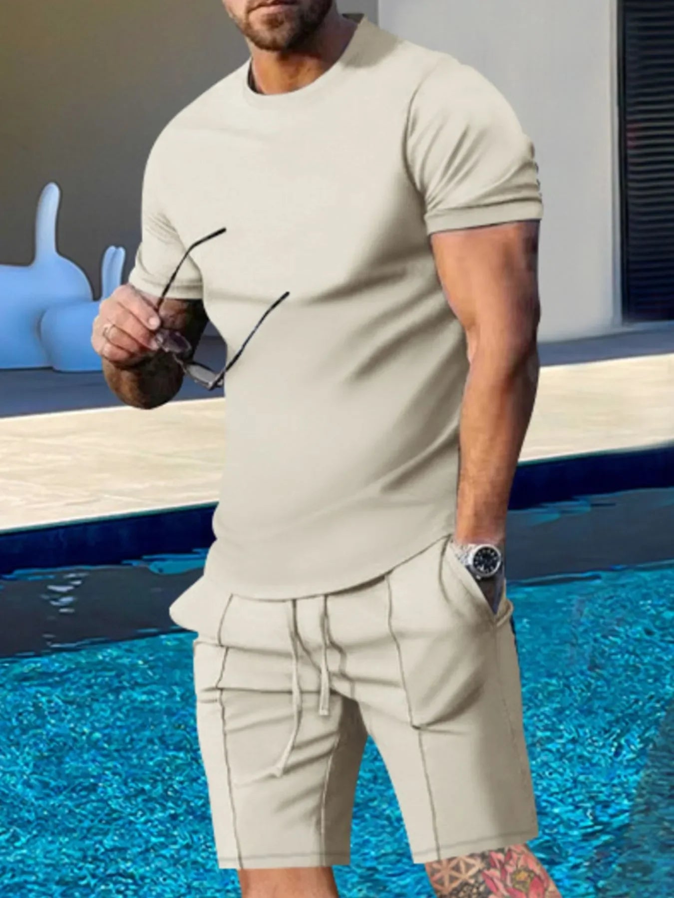 Men's Plus Size Round Neck Short Sleeve Top and Shorts Set - Southern Shores Clothing