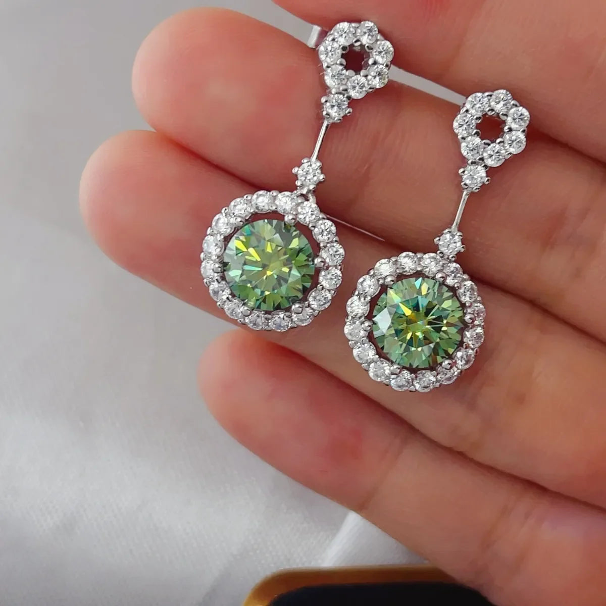 4 Carat Moissanite Halo Drop Earrings Sterling Silver - Southern Shores Clothing