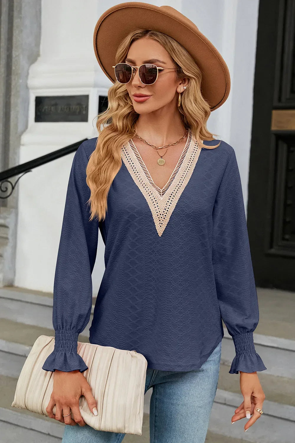 V-Neck Flounce Sleeve T-Shirt - Southern Shores Clothing