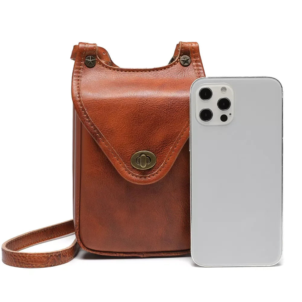 Cowhide Leather Crossbody Bag With Metal Clasp - Southern Shores Clothing