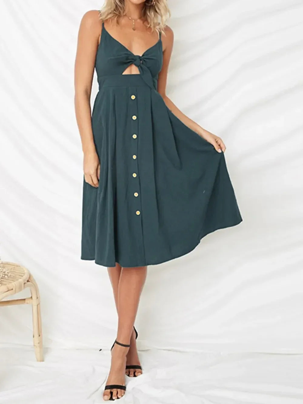 Cutout Smocked Sweetheart Neck Cami Dress - Southern Shores Clothing