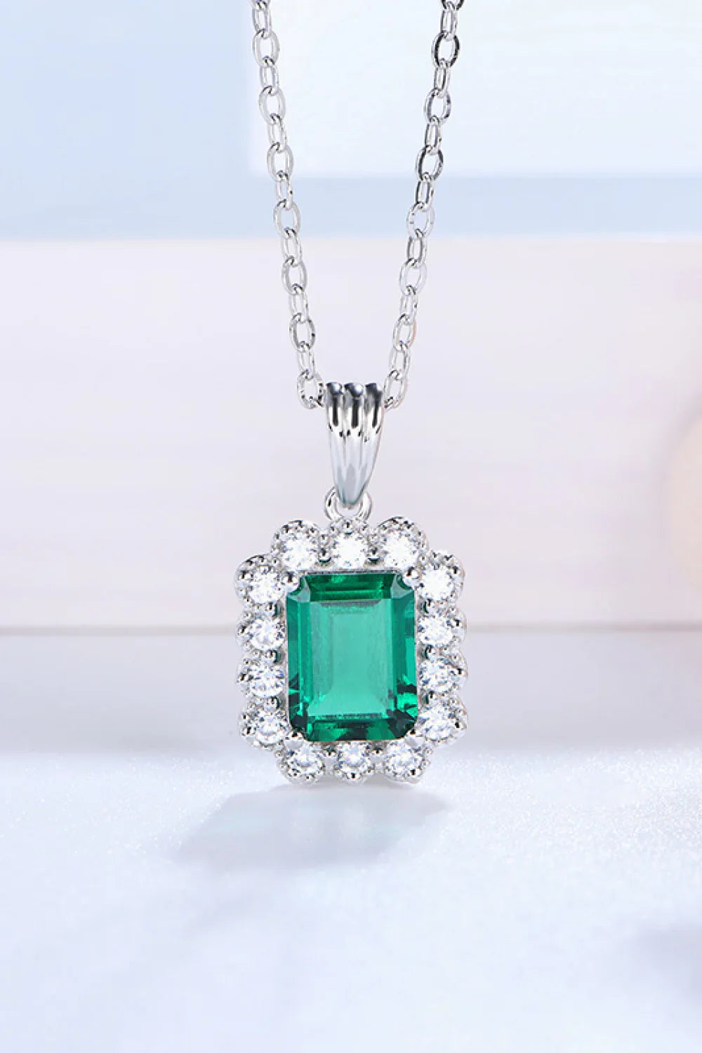 1.5 Carat Lab-Grown Emerald Sterling Silver Necklace