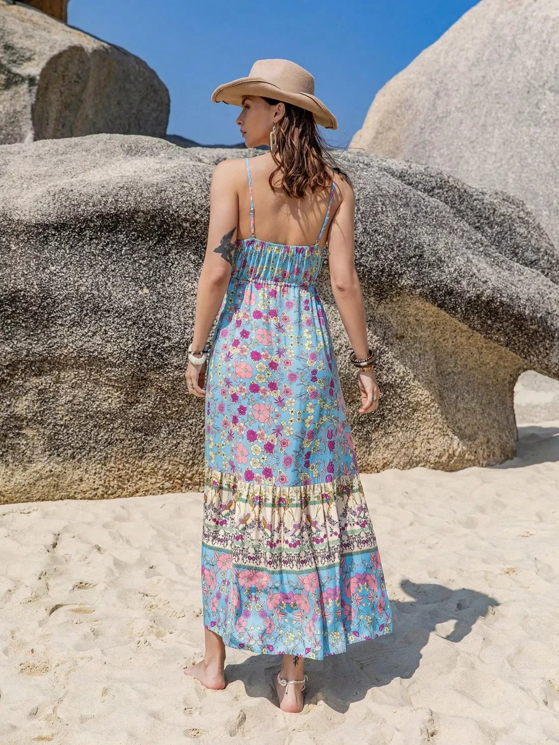 Tassel Floral Print Cami Dress Long Maxi Silhouette Style - Southern Shores Clothing