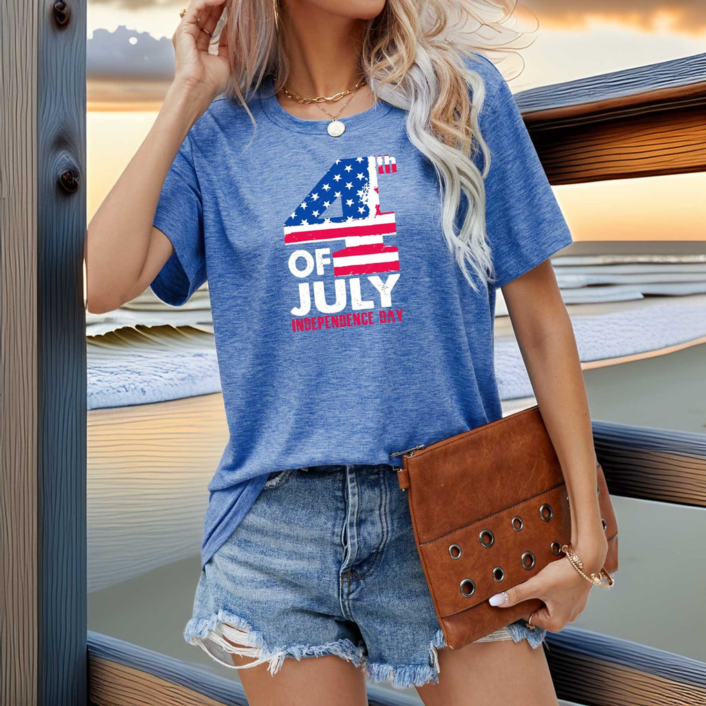 Women's 4th of July Independence Day US Flag Graphic T-Shirt