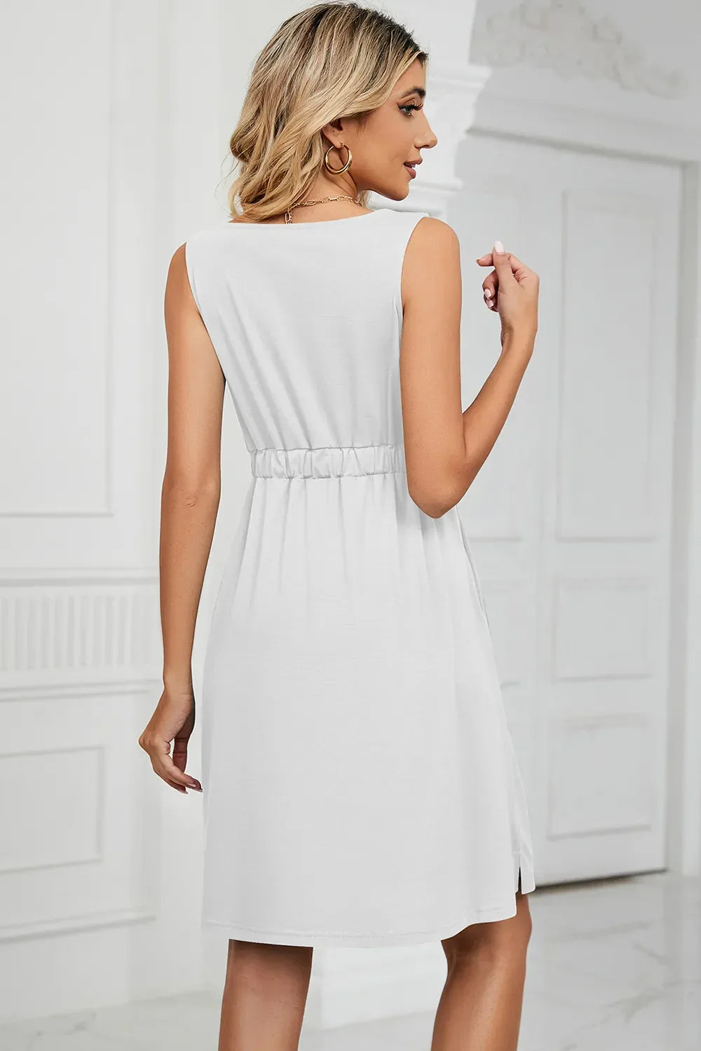 Buttoned Wide Strap Mini Dress - Southern Shores Clothing