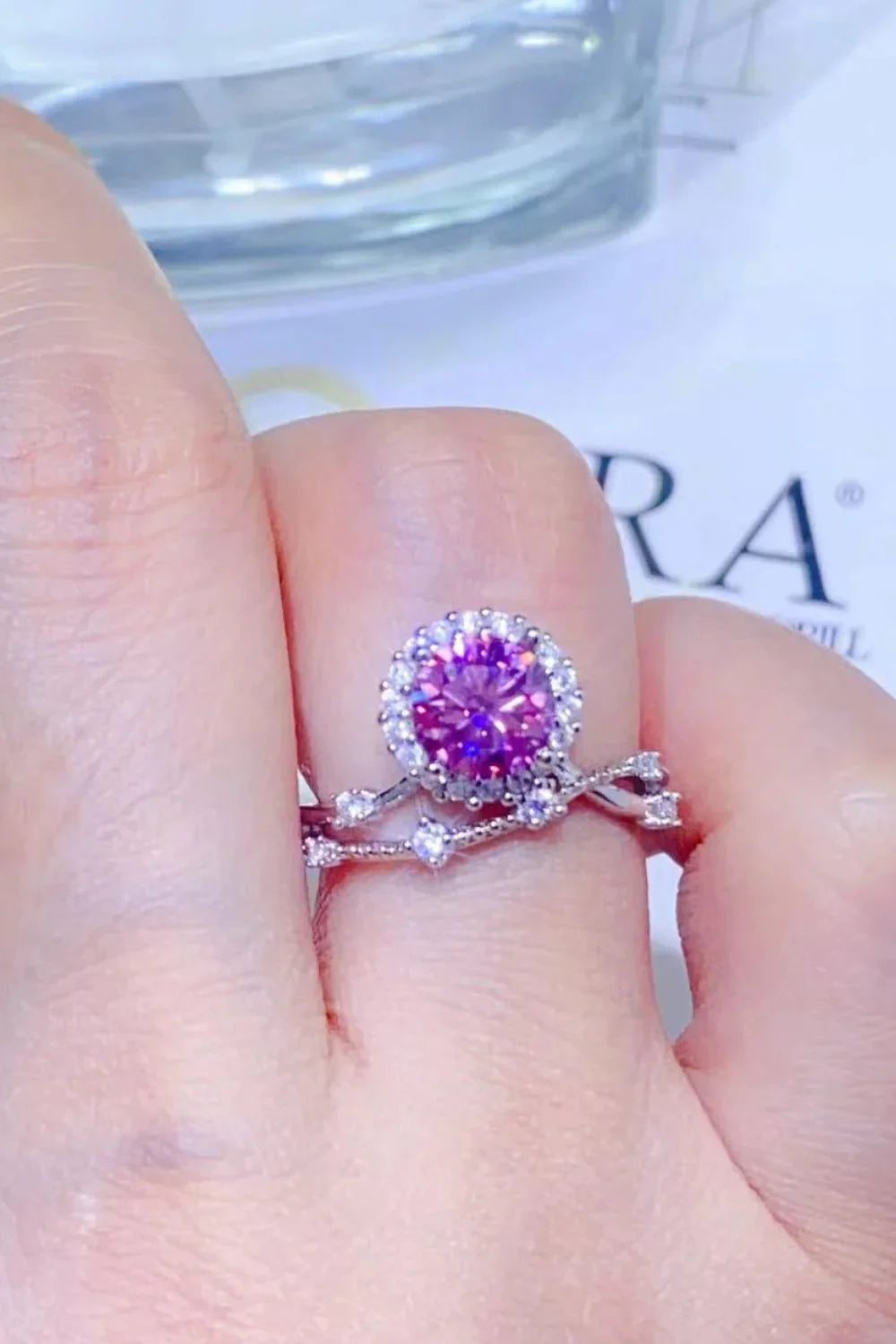 1 Carat Moissanite Sterling Silver Ring Halo - Southern Shores Clothing