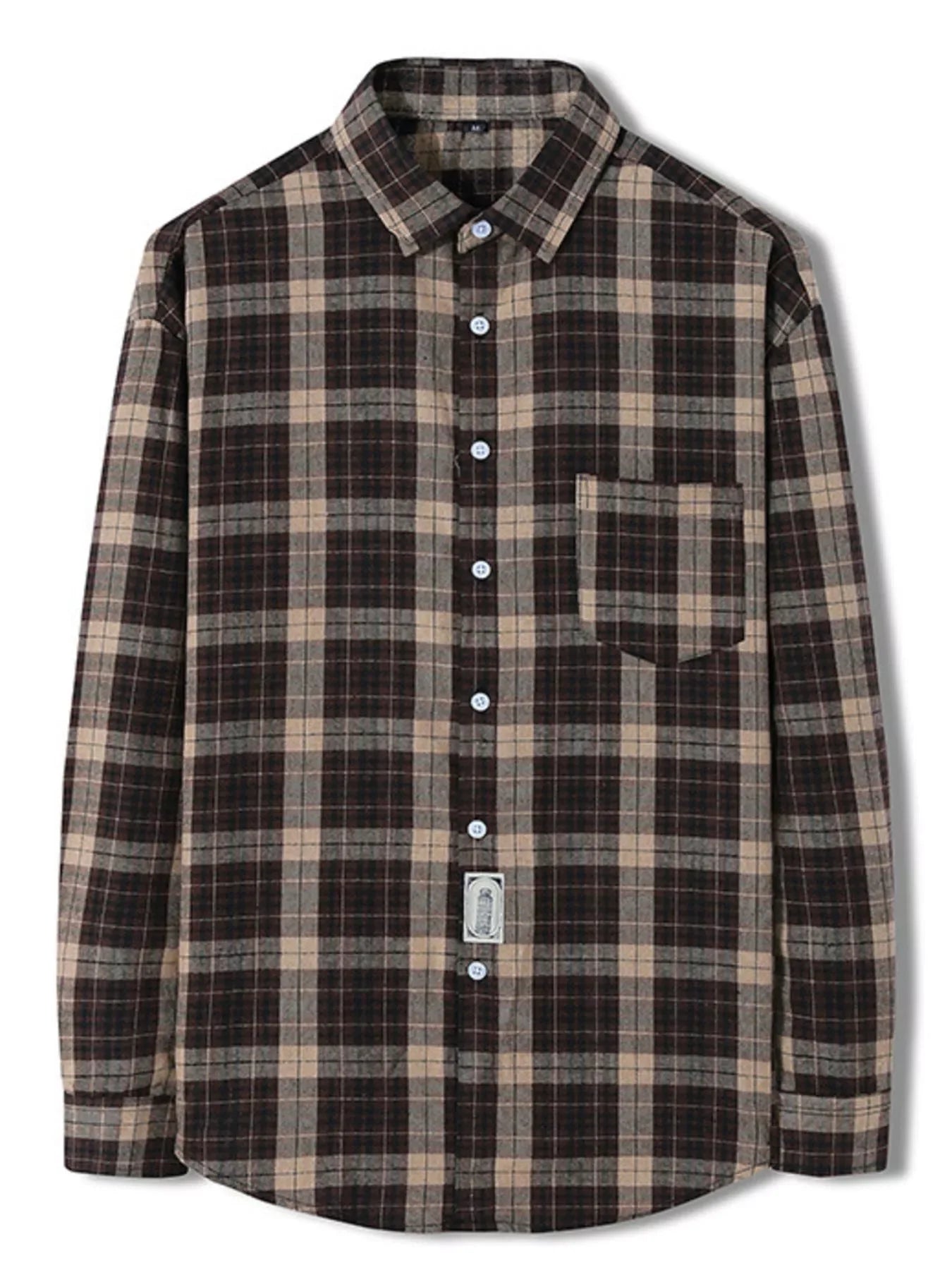 Plus Size Plaid Cotton Blend Button Front Shirt