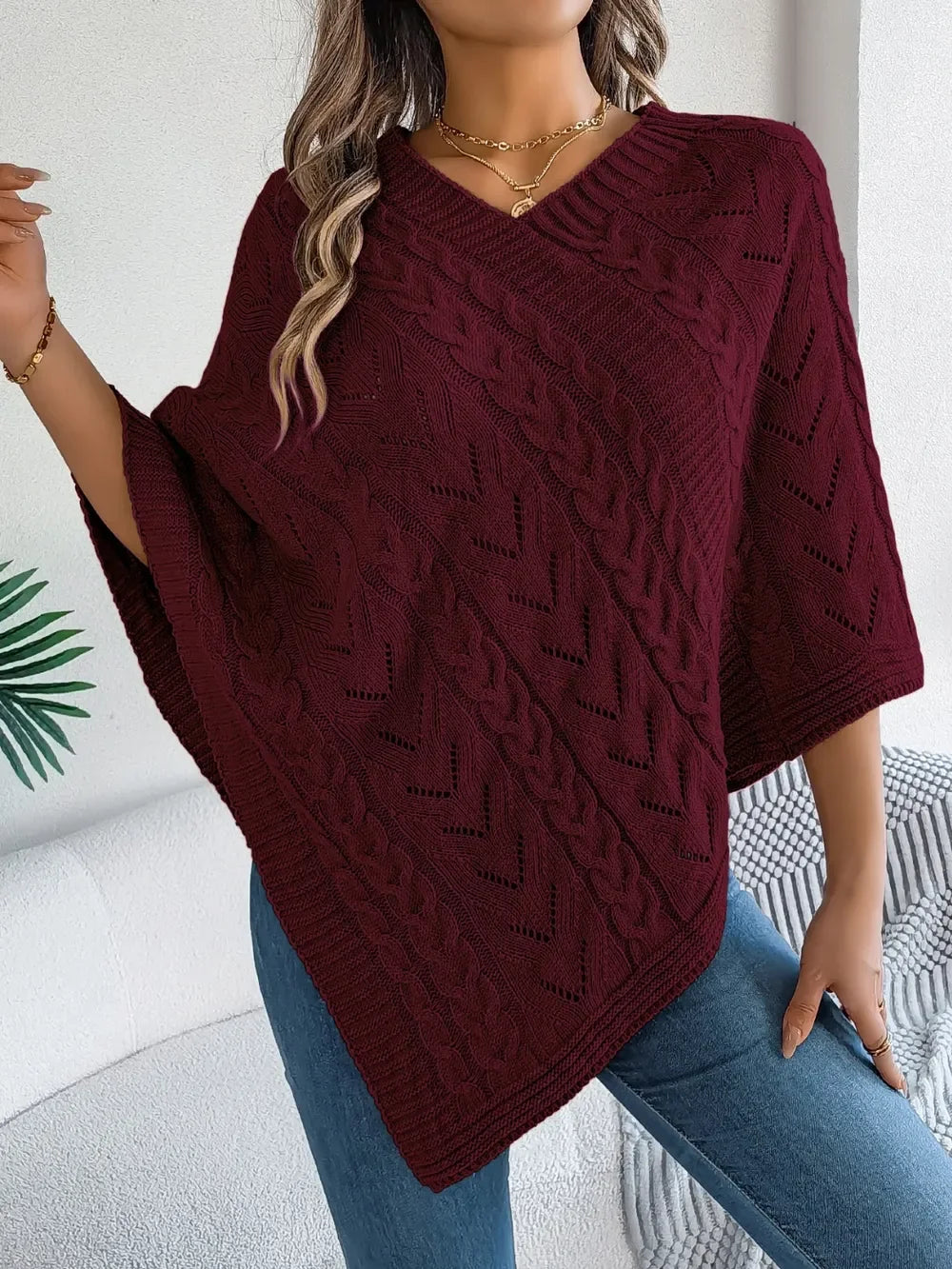 Cable-Knit Openwork Pattern Sweater With Stretch - Southern Shores Clothing