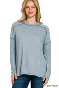 Plus Size Melange Hacci Exposed Seam Hi Low Tee - Southern Shores Clothing