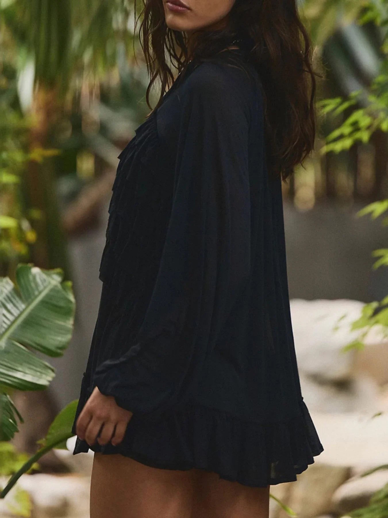 Sheer Ruffle Trim Cover Up With Layered Ruffles Relaxed Fit - Southern Shores Clothing