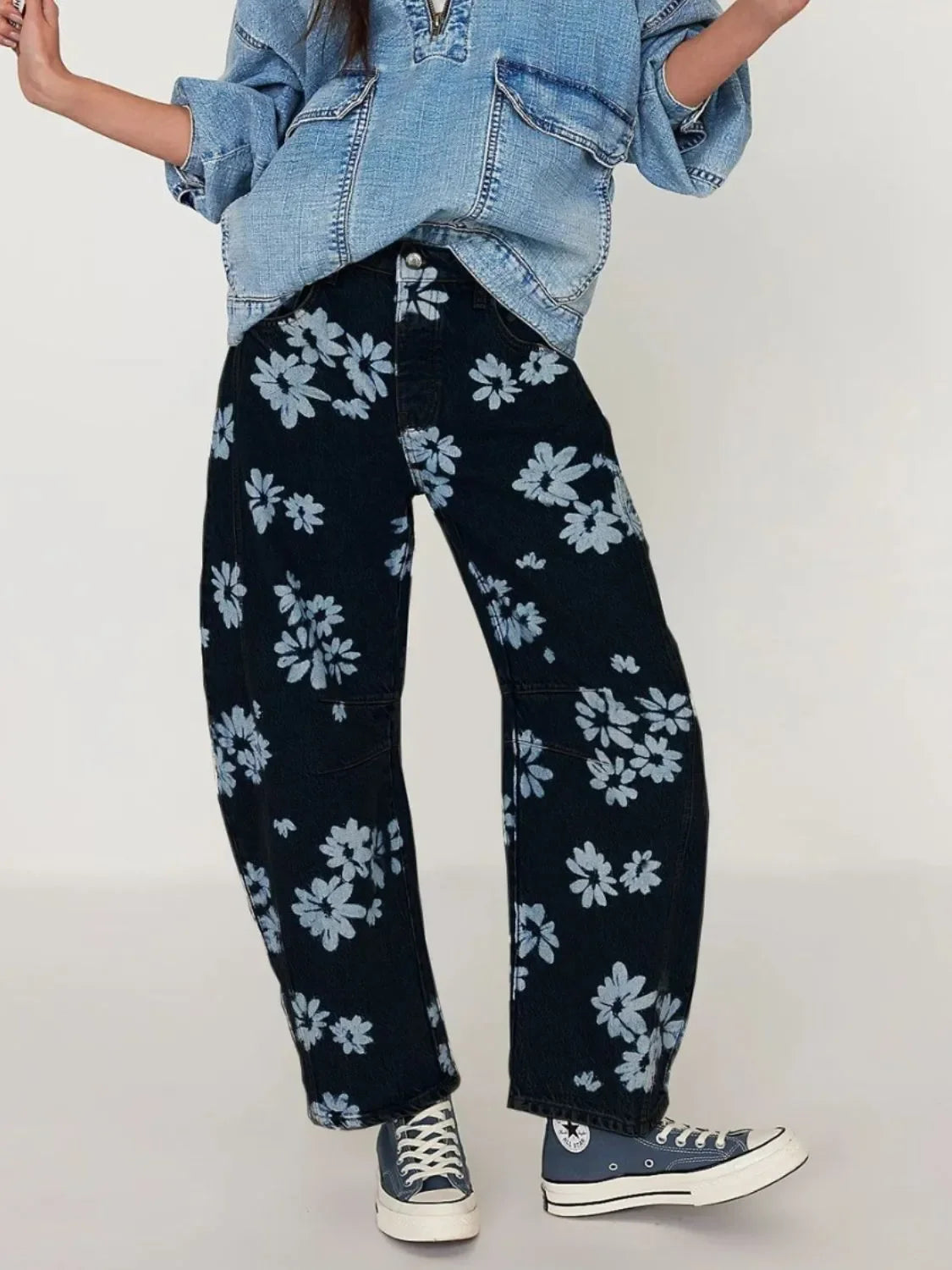 Ocean Printed Wide Leg Denim Jeans Coastal Style - Southern Shores Clothing
