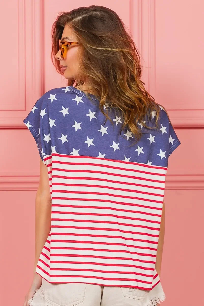 Star Printed Stripe Combo T Shirt Cotton Jersey - Southern Shores Clothing
