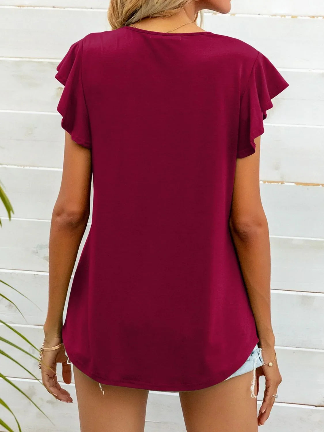 Round Neck Butterfly Sleeve Printed Stretch T Shirt - Southern Shores Clothing