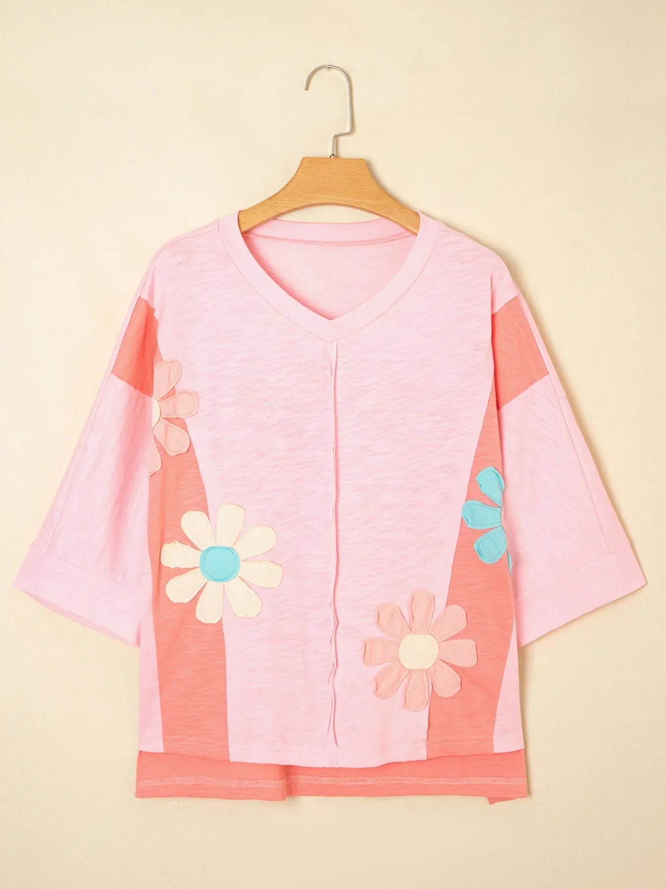 Flower Patched Exposed Seam Oversized T Shirt - Southern Shores Clothing