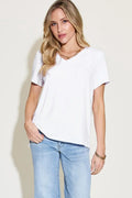 Basic Bae Full Size V-Neck High-Low T-Shirt - Southern Shores Clothing
