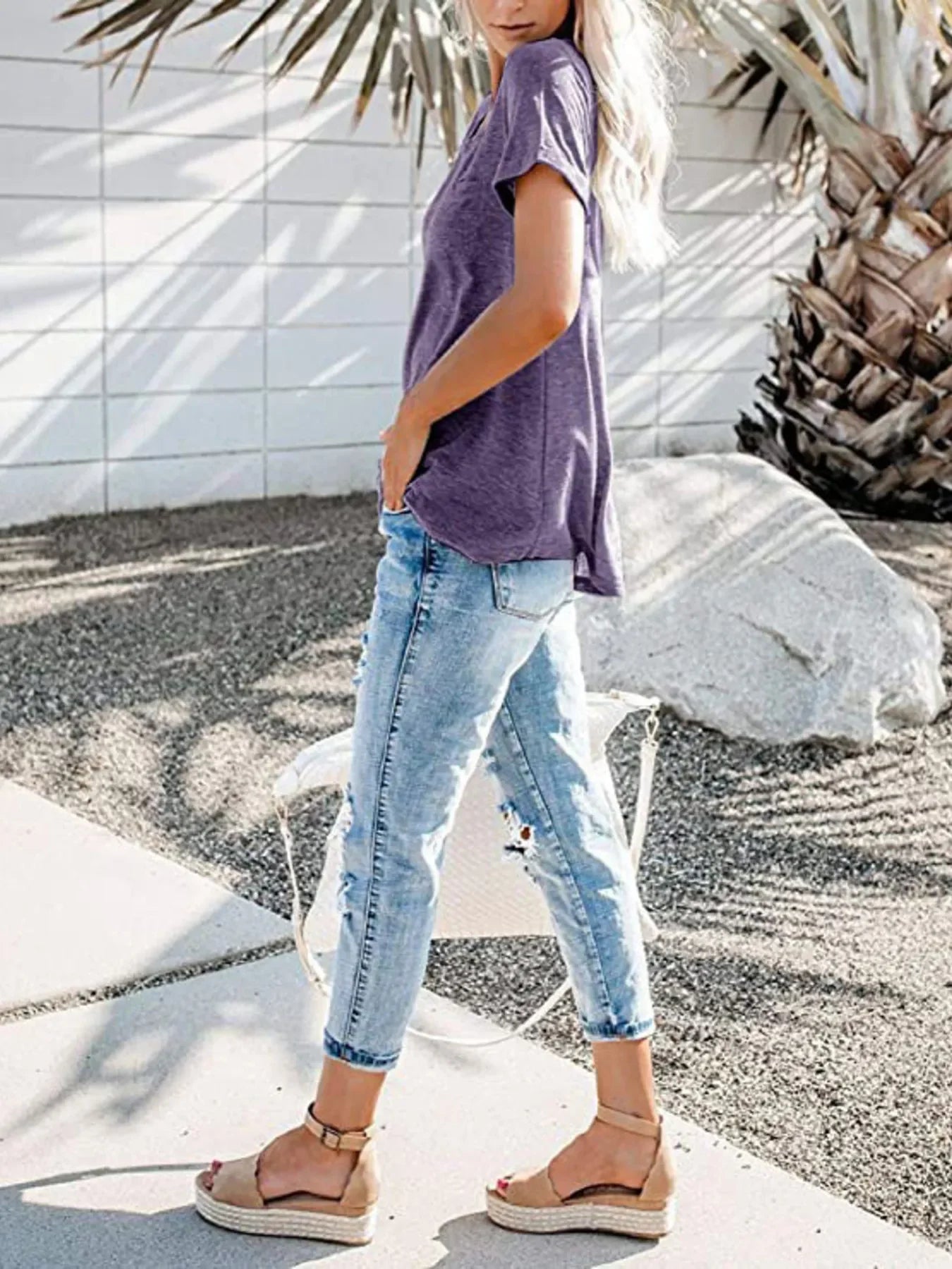 Notched Short Sleeve Plus Size T Shirt Casual Wear - Southern Shores Clothing