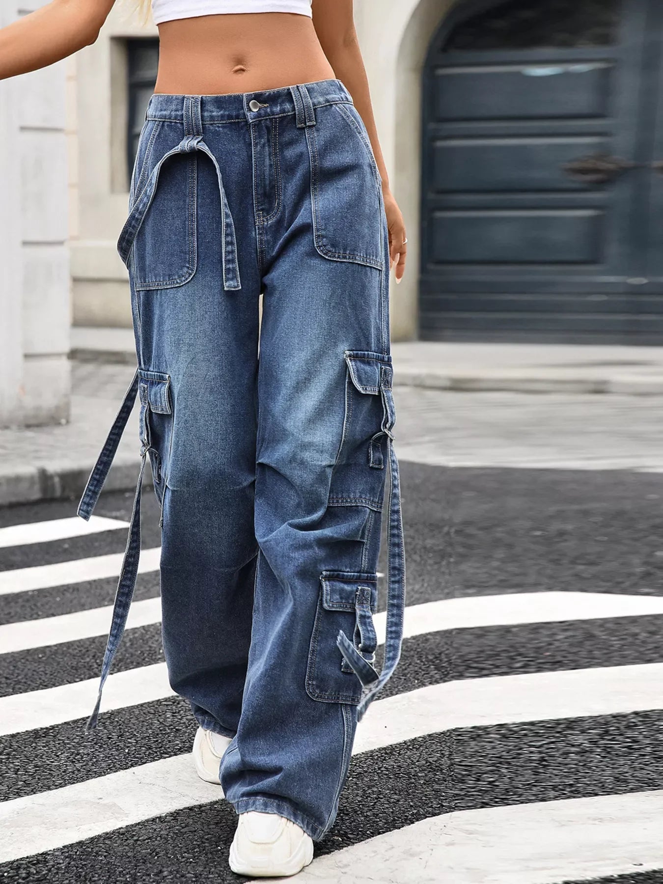 Coastal Wide Leg Cargo Jeans With Denim Fabric - Southern Shores Clothing