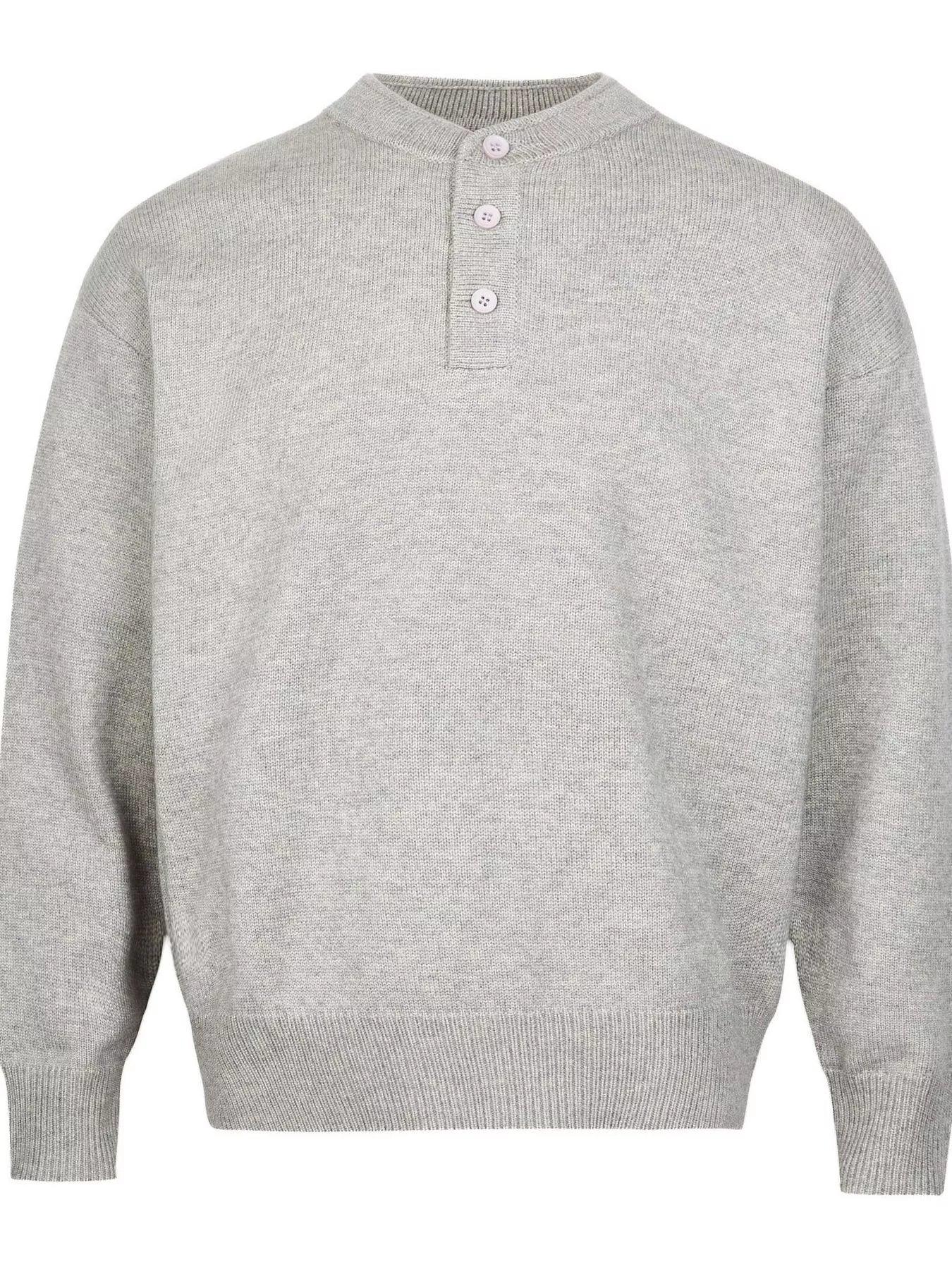 Drop Shoulder Button Detail Knit Sweater