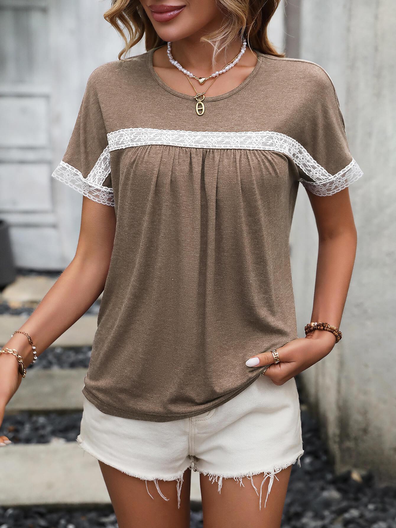 Contrast Pattern Round Neck Short Sleeve Stretch Tee - Southern Shores Clothing