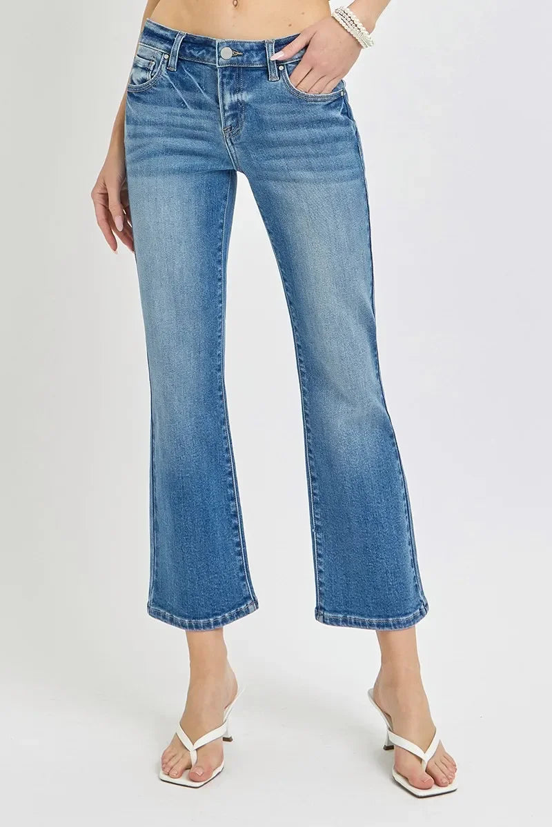 Plus Size Low Rise Crop Flare Jeans With Stretch Denim