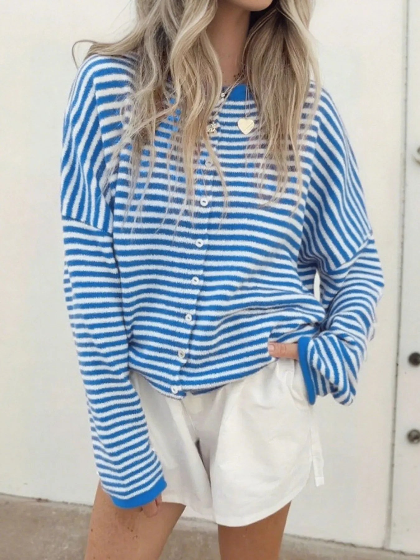 Striped Button Front Long Sleeve Cardigan