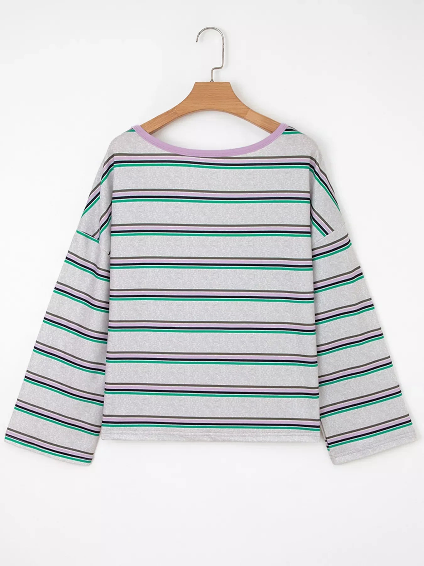 Stretch Stripe Oversize Drop Shoulder Long Sleeve T Shirt - Southern Shores Clothing