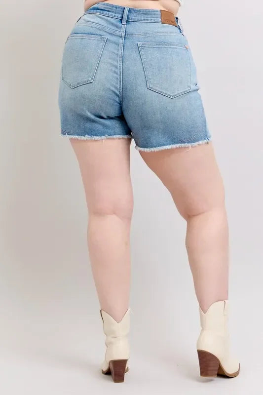 Plus Size High Waist Western Embroidered Cutoff Denim Shorts - Southern Shores Clothing