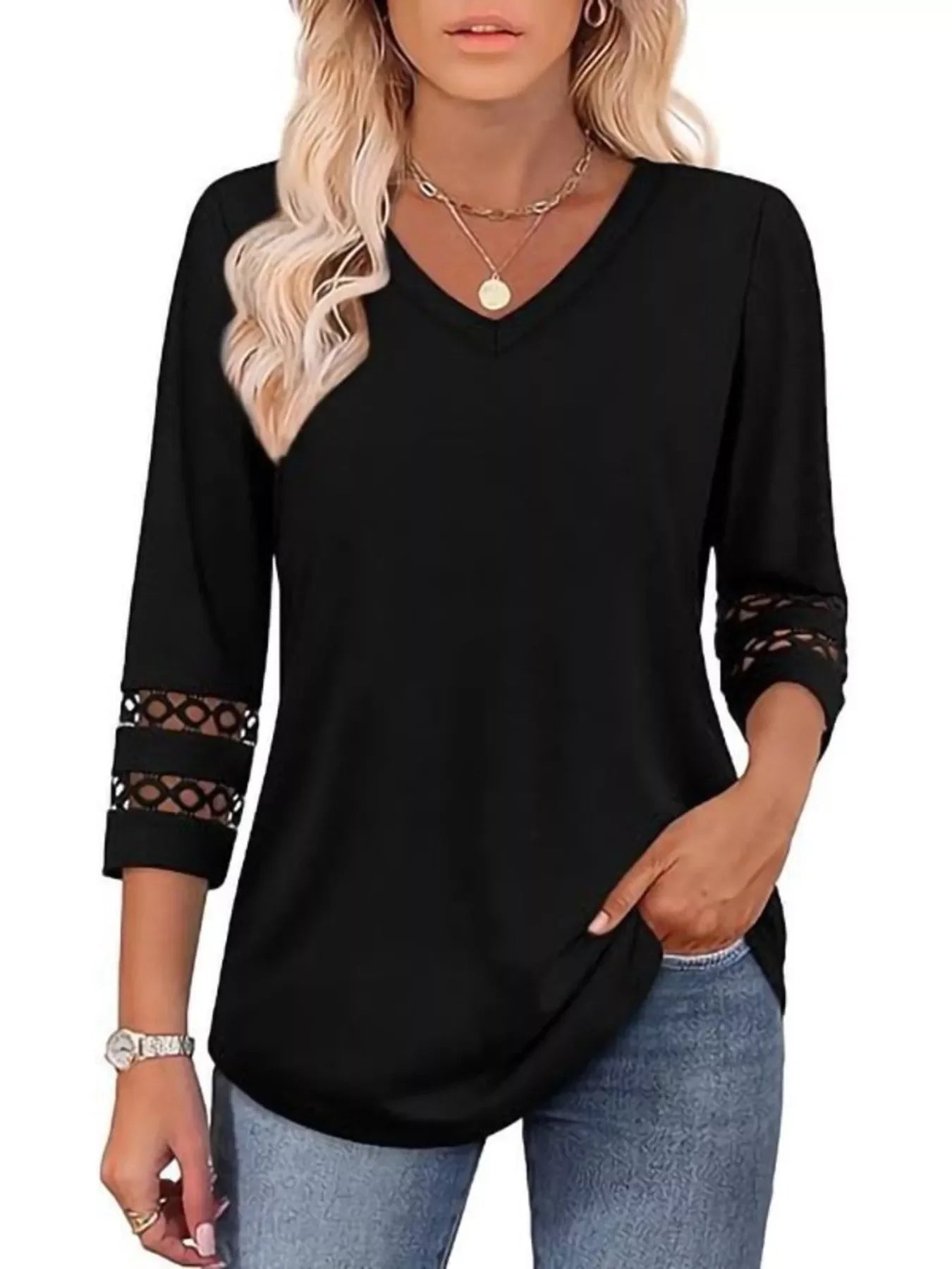 Full Size V-Neck 3/4 Sleeve T-Shirt Plus Size - Southern Shores Clothing