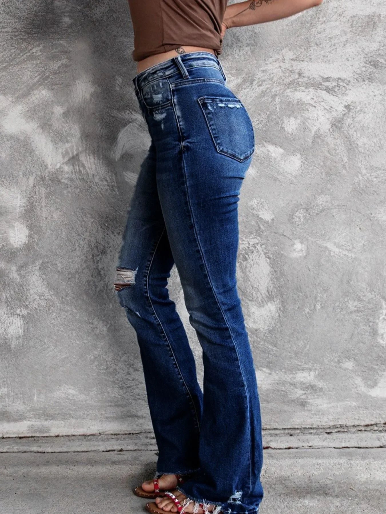 Beach Inspired Distressed Flare Jeans With Pockets - Southern Shores Clothing