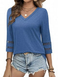 Full Size V-Neck 3/4 Sleeve T-Shirt Plus Size - Southern Shores Clothing