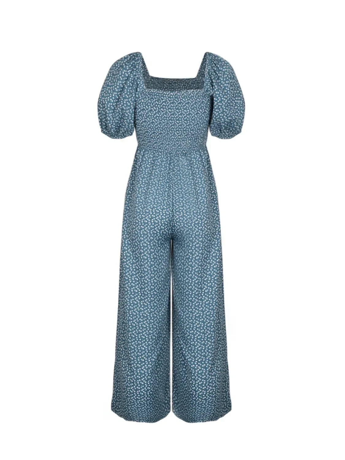 Printed Square Neck Puff Sleeve Jumpsuit - Southern Shores Clothing
