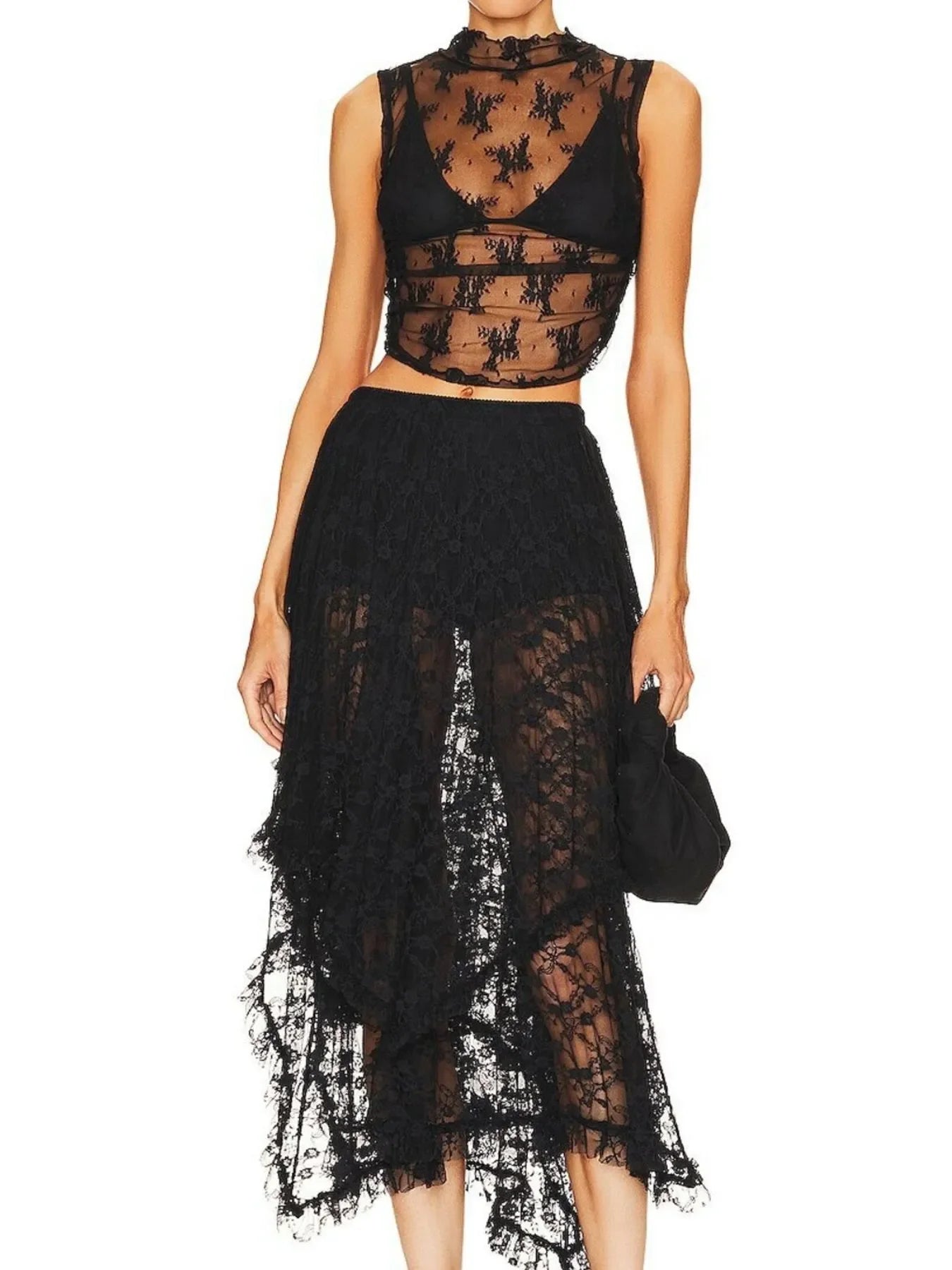 Asymmetrical Lace Midi Skirt Partially Lined - Southern Shores Clothing