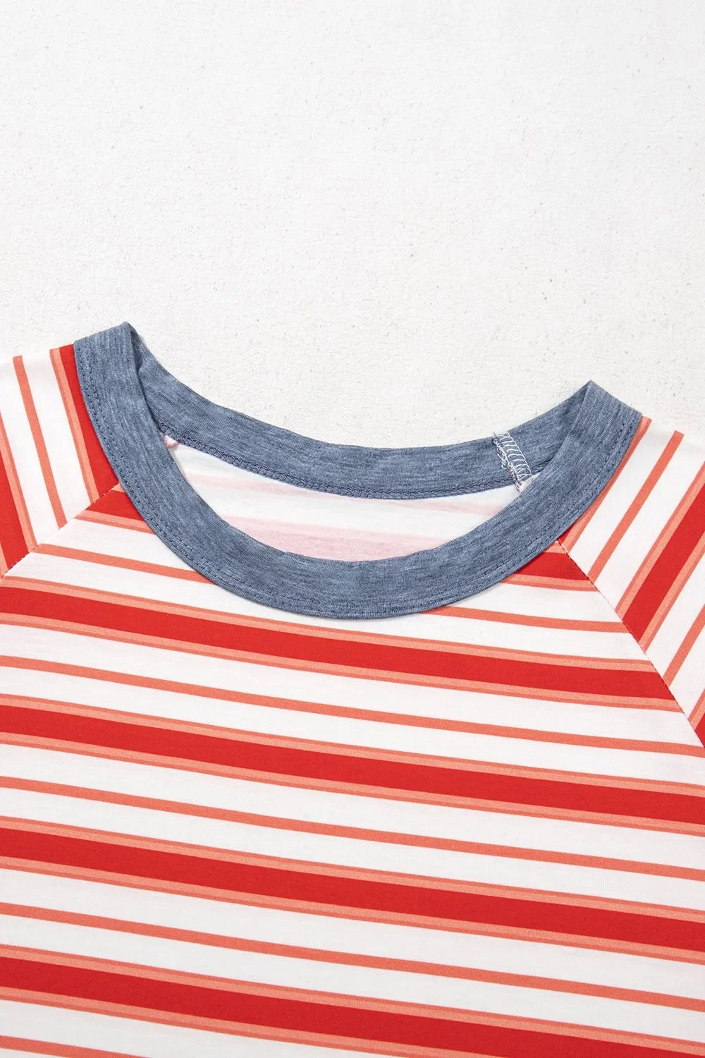 Stripe Print Contrast Collar Raglan Sleeve T Shirt - Southern Shores Clothing
