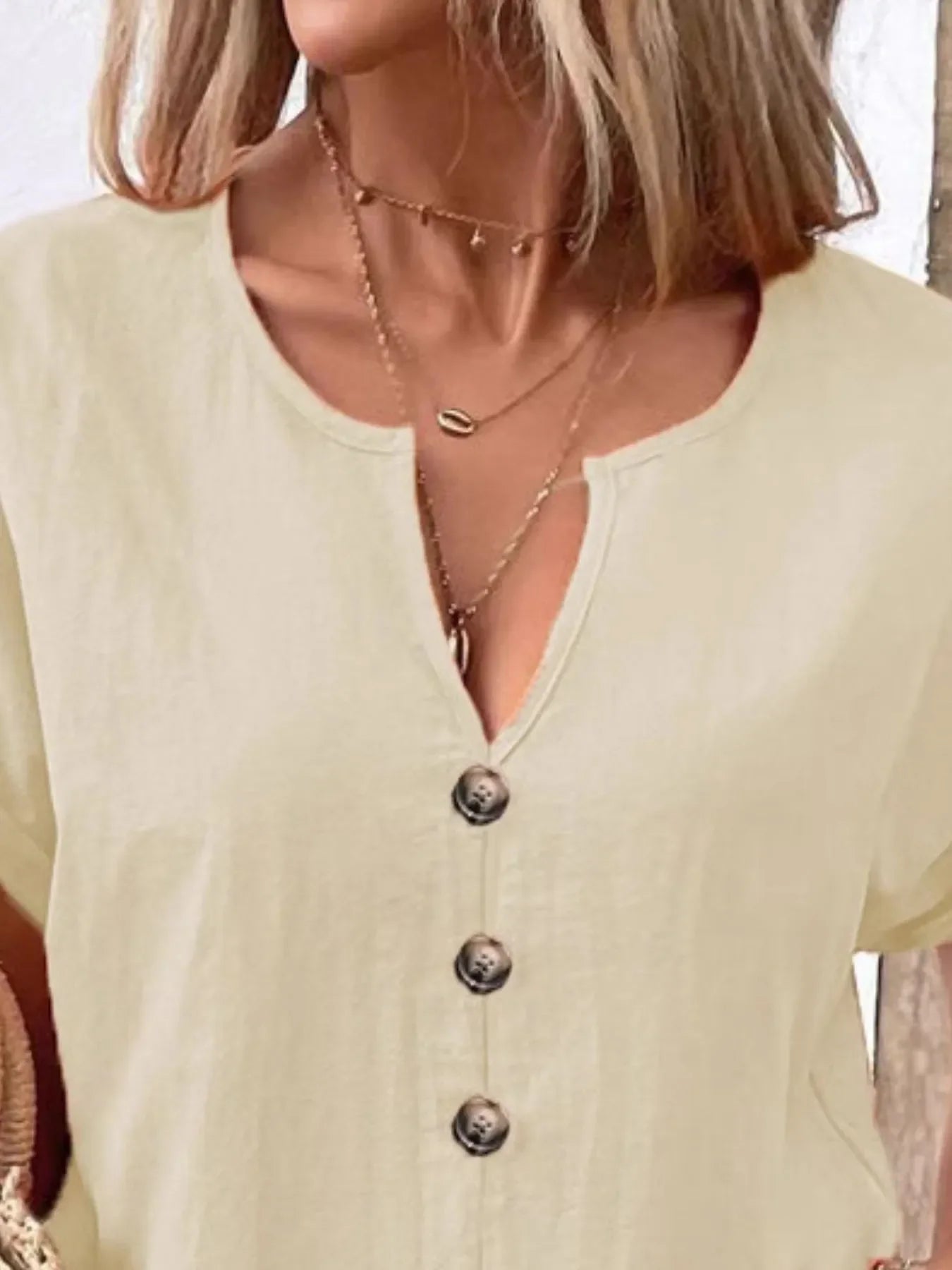 Plus Size Notched Short Sleeve T Shirt With Button Front - Southern Shores Clothing