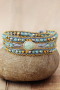 Teardrop Triple Layer Natural Stone Beaded Bracelet